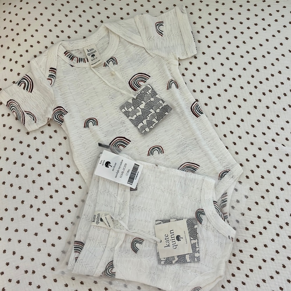 Kate Quinn Rainbow Pointelle Lap Neck Onesie and bloomer